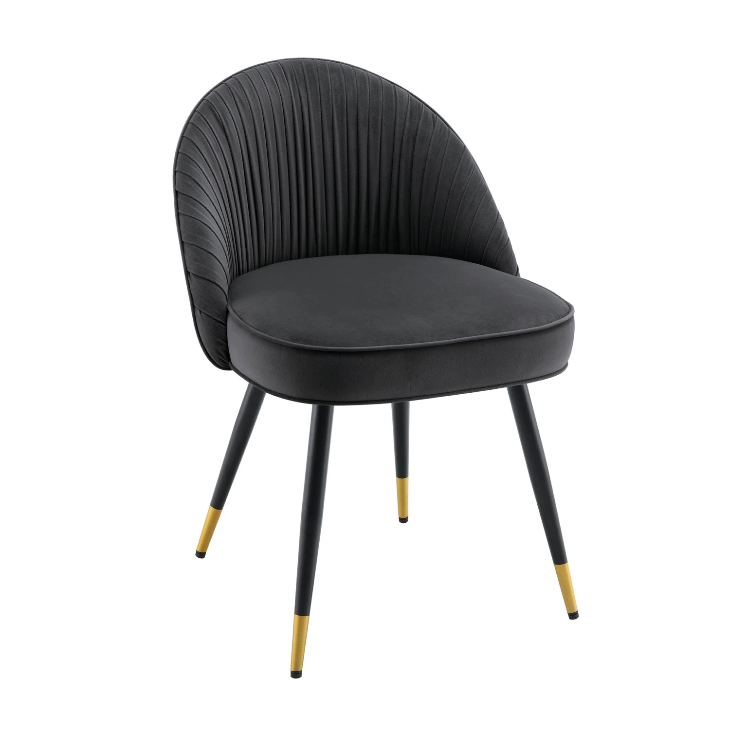 Miyae Set Of 2 Pleated Charcoal Velvet Upholstered Dining Chairs 5 Miyae Set Of 2 Pleated Charcoal Velvet Upholstered Dining Chairs - Image 5