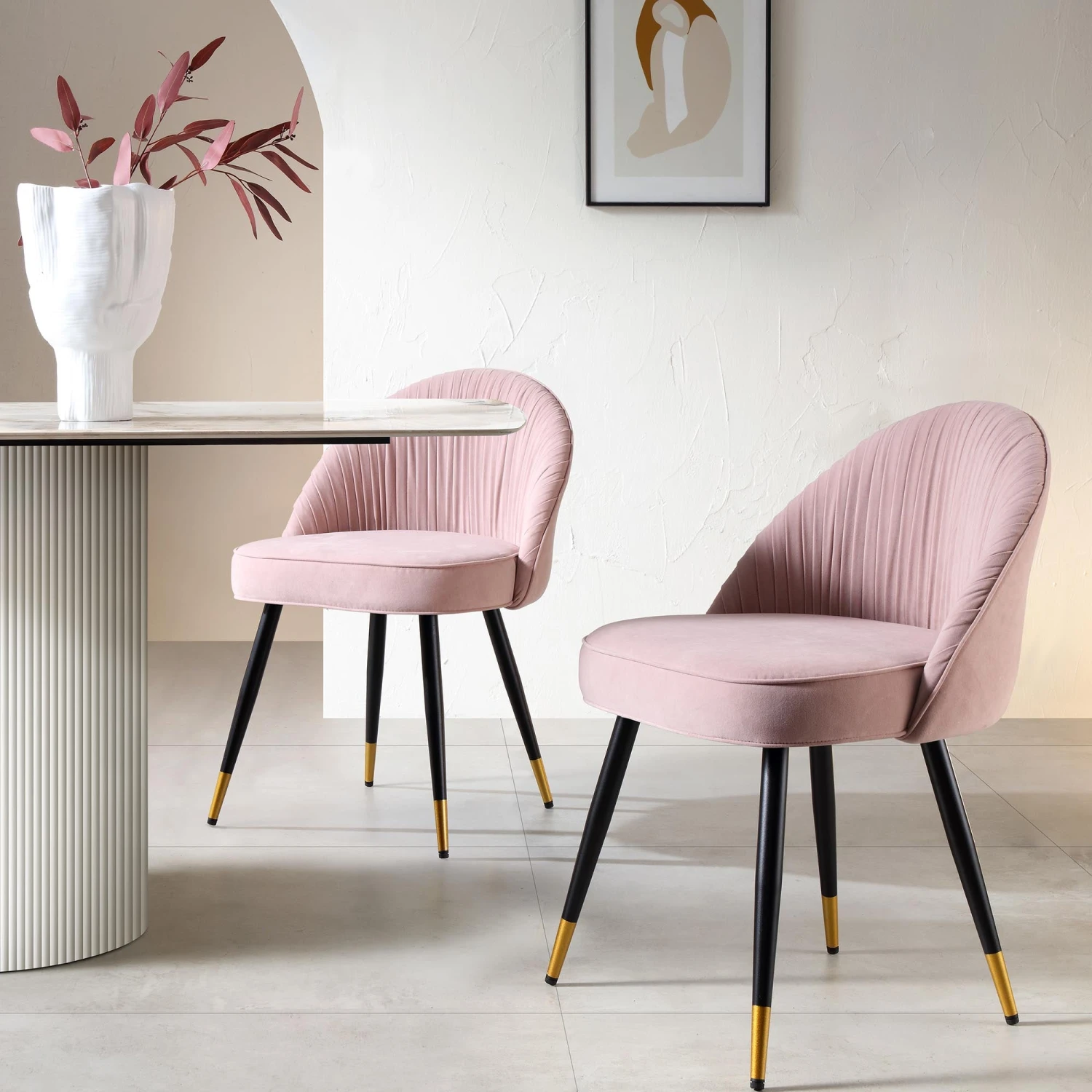 Miyae Set Of 2 Pleated Pale Pink Velvet Upholstered Dining Chairs 1 Miyae Set Of 2 Pleated Pale Pink Velvet Upholstered Dining Chairs