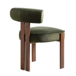 Ophelia Moss Green Velvet Dining Chair -Best Furniture Shop DCH 2187 MOSS VEL WALN WB4