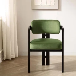 Stanford Curved Oak Frame Upholstered Chair, Moss Green Velvet Black Frame -Best Furniture Shop DCH 727 GREEN VEL main