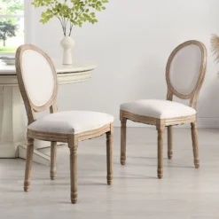 Lainston Set Of 2 Classic Limewashed Wooden Dining Chairs, Beige