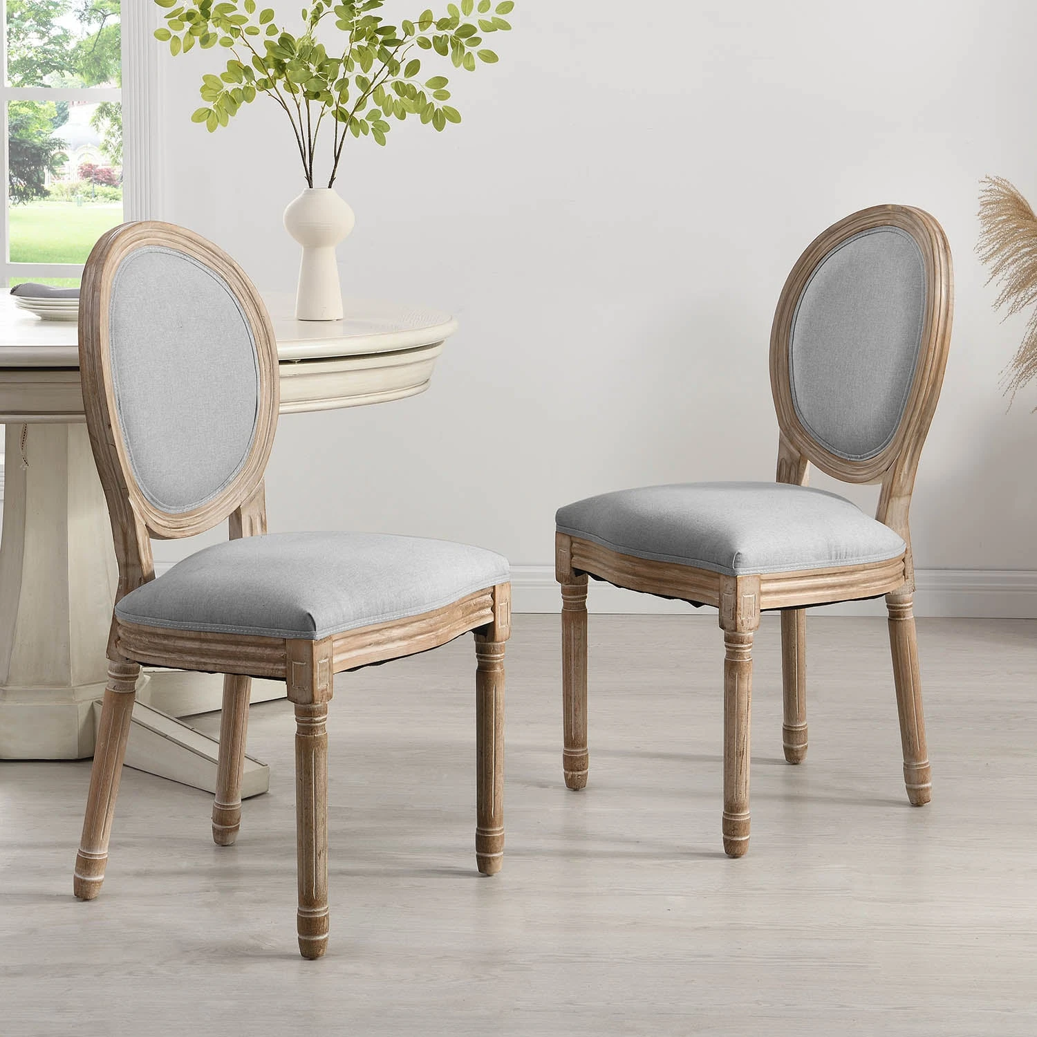 Lainston Set Of 2 Classic Limewashed Wooden Dining Chairs, Grey 1 Lainston Set Of 2 Classic Limewashed Wooden Dining Chairs, Grey