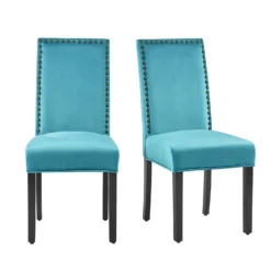 Maidwell Set Of 2 Air Blue Velvet Dining Chairs -Best Furniture Shop DCH LW8116 ABLUEVEL 2P whitebackground