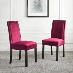 Maidwell Set Of 2 Crimson Red Velvet Dining Chairs