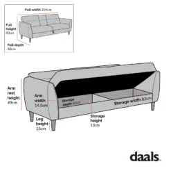 Latimer Beige Woven Fabric 3-Seater Storage Sofa Bed -Best Furniture Shop Dimensional Drawings AUGUST 2022 AYSF 09STORAGE