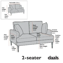 Brigette 2-Seater Grey Velvet Sofa With Antique Brass Castor Legs -Best Furniture Shop Dimensional Drawings AYSF 010 2ST