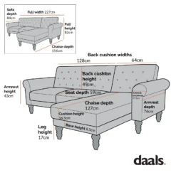Hanney Chesterfield Chaise Sofabed In Teal Velvet -Best Furniture Shop Dimensional Drawings AYSF 012 e41695e7 11fe 4d1f 8e58 3bfe5a567f62