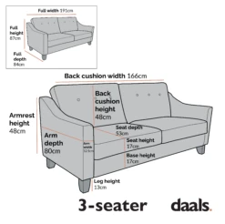 Harper 3-Seater Slope Arm Beige Woven Fabric Sofa -Best Furniture Shop Dimensional Drawings AYSF 015 3ST