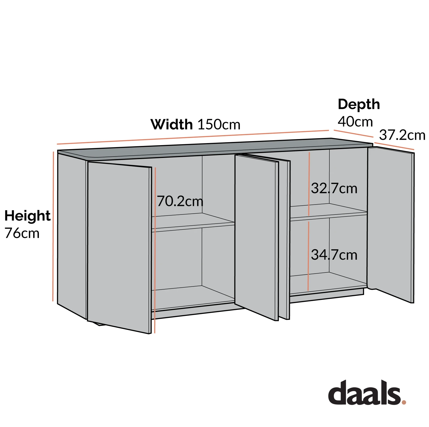Agnes Curved Edge 150cm Wide Sideboard 4 Agnes Curved Edge 150cm Wide Sideboard - Image 4