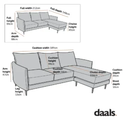 Bari Light Grey Brushed Fabric Chaise Sofa -Best Furniture Shop Dimensional Drawings JUNE 2022 AYSF 08 LS
