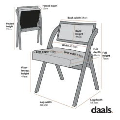 Bordon Natural Cane Rattan Folding Chair With Grey Upholstered Seat -Best Furniture Shop Dimensional Drawings JUNE 2022 XN 2003Bcopy 1