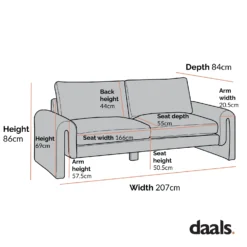 Hampstead Taupe Boucle Curved 3-Seater Sofa -Best Furniture Shop Dimensional Drawings June 2023 XRSF 2161 05