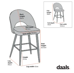 Oakley Set Of 2 Dark Green Velvet Upholstered Counter Stools With Contrast Piping -Best Furniture Shop Dimensional Drawings Mar 2023 BCH 2155 7ff9779b 0438 4a22 b13f 835e89556aca