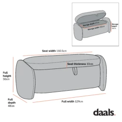 Loha Grey Teddy Boucle 129cm Large Storage Ottoman Bench -Best Furniture Shop Dimensional Drawings Mar 2023 OTTO 271