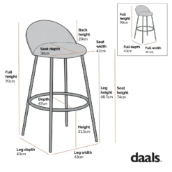 Barton Set Of 2 Grey Velvet Upholstered Bar Stools With Contrast Piping -Best Furniture Shop Dimensional Drawings BCH 2129