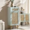 Frances Woven Rattan 1-Door Bathroom Cabinet, Mint