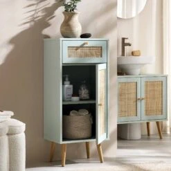 Frances Woven Rattan 1-Door Bathroom Cabinet, Mint 14 Frances Woven Rattan 1-Door Bathroom Cabinet, Mint -Best Furniture Shop FT BAC 01 SAGE scene2