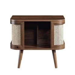 Izzy Curved Rattan Bedside Table, Walnut -Best Furniture Shop FT BST 04 WALN WB1