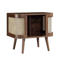 Izzy Curved Rattan Bedside Table, Walnut -Best Furniture Shop FT BST 04 WALN WB2