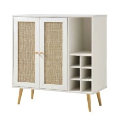 Frances Woven Rattan Drinks Cabinet, White -Best Furniture Shop FT CAB 02 WHITE WB2