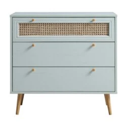 Anya Woven Rattan Chest Of 3 Drawer In Mint Colour -Best Furniture Shop FT COD 001 SAGE WB1