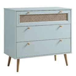 Anya Woven Rattan Chest Of 3 Drawer In Mint Colour -Best Furniture Shop FT COD 001 SAGE WB2