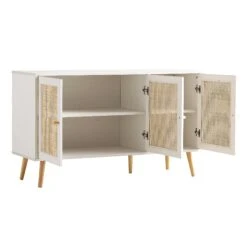 Frances Woven Rattan 3-Door Sideboard, White -Best Furniture Shop FT SB 001 WHITE WB3