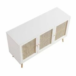 Frances Woven Rattan 3-Door Sideboard, White -Best Furniture Shop FT SB 001 WHITE WB4