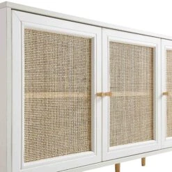 Frances Woven Rattan 3-Door Sideboard, White -Best Furniture Shop FT SB 001 WHITE detail1