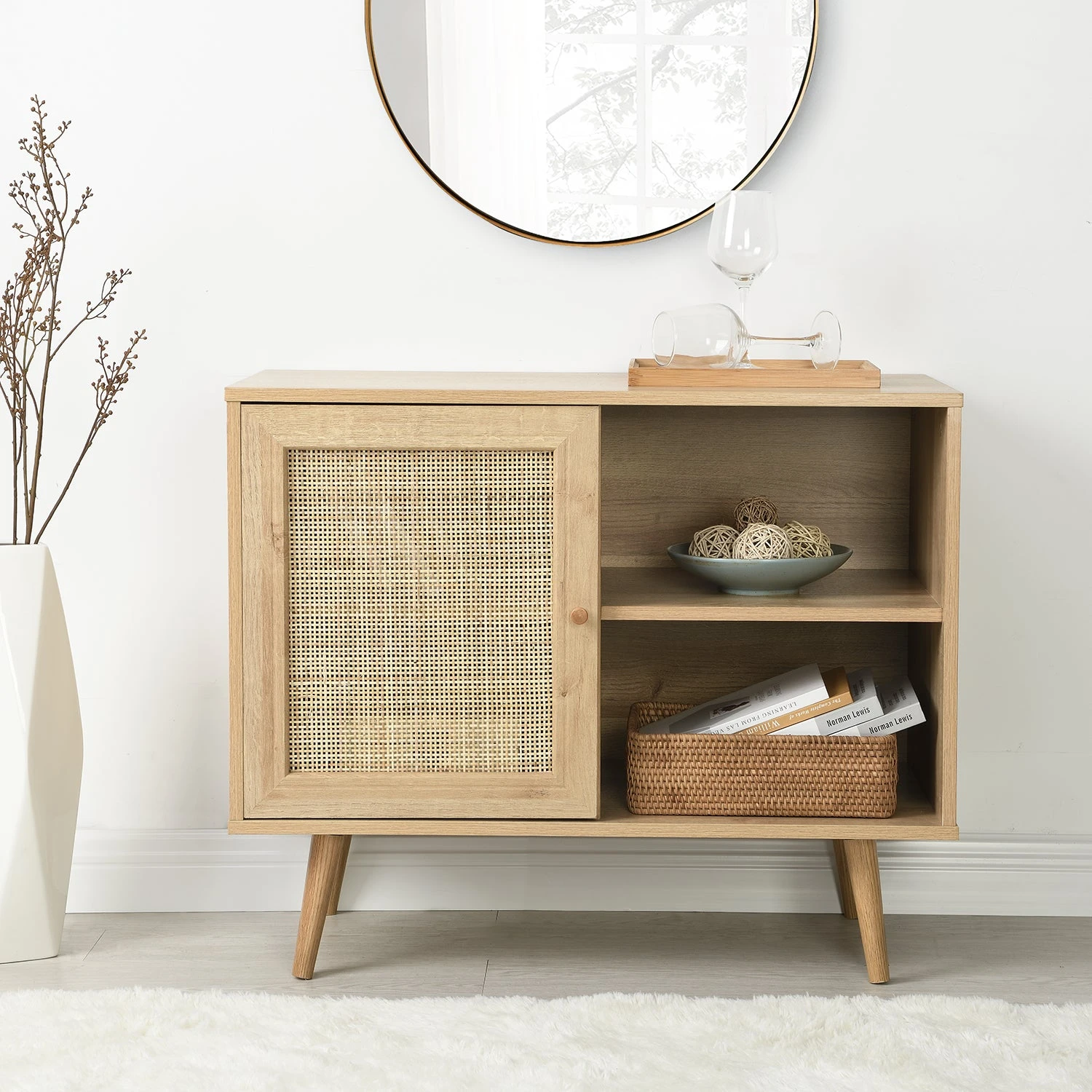 Frances Woven Rattan 1-Door Cabinet In Natural 1 Frances Woven Rattan 1-Door Cabinet In Natural