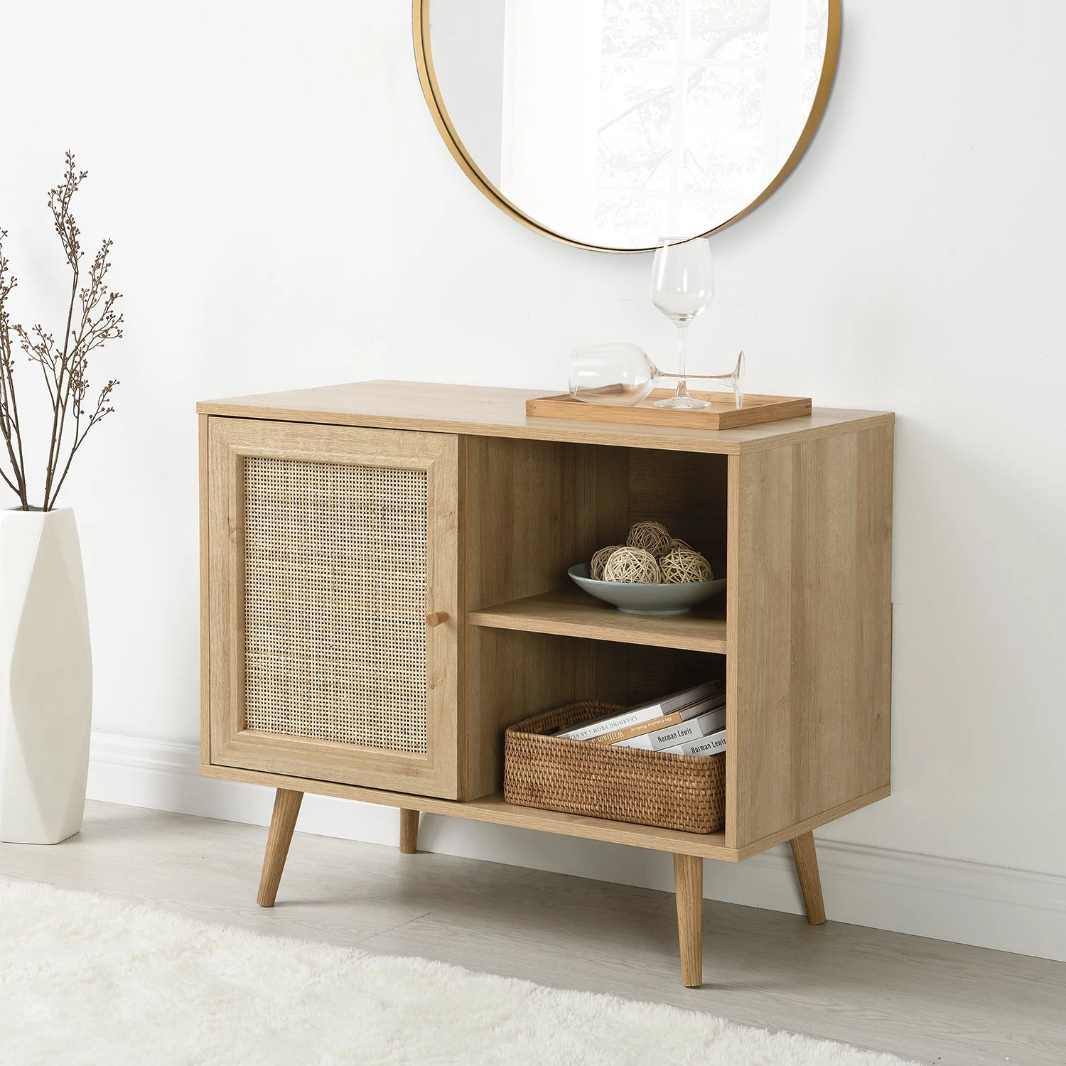 Frances Woven Rattan 1-Door Cabinet In Natural 2 Frances Woven Rattan 1-Door Cabinet In Natural - Image 2