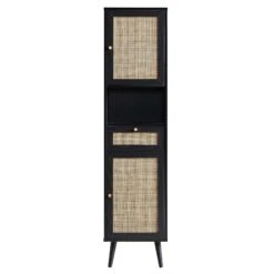 Frances Woven Rattan Tallboy Bathroom Unit, Black -Best Furniture Shop FT TALLB 01 BLACK WB2