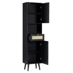 Frances Woven Rattan Tallboy Bathroom Unit, Black -Best Furniture Shop FT TALLB 01 BLACK WB3
