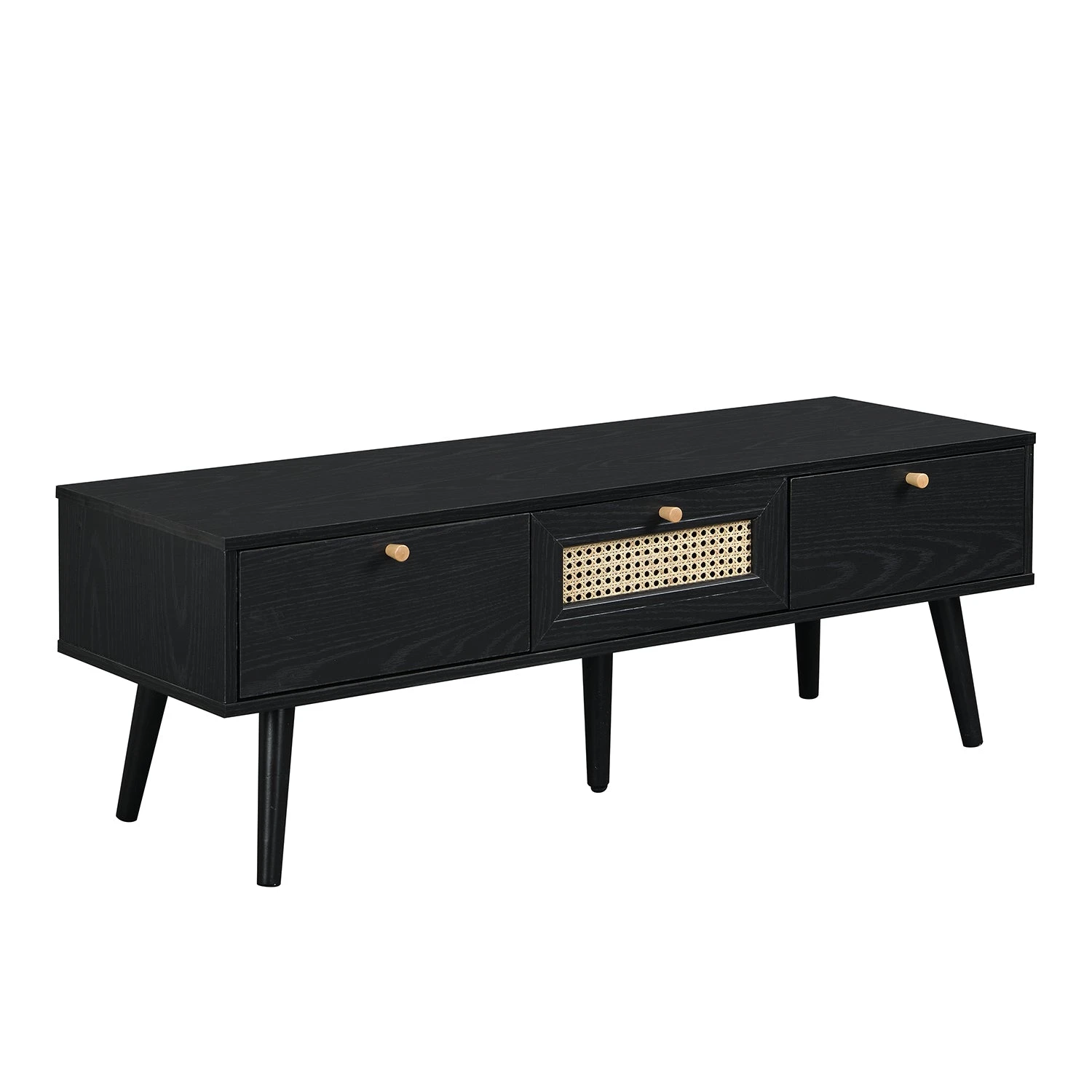 Anya Woven Rattan 3-Drawer TV Unit In Black 3 Anya Woven Rattan 3-Drawer TV Unit In Black - Image 3