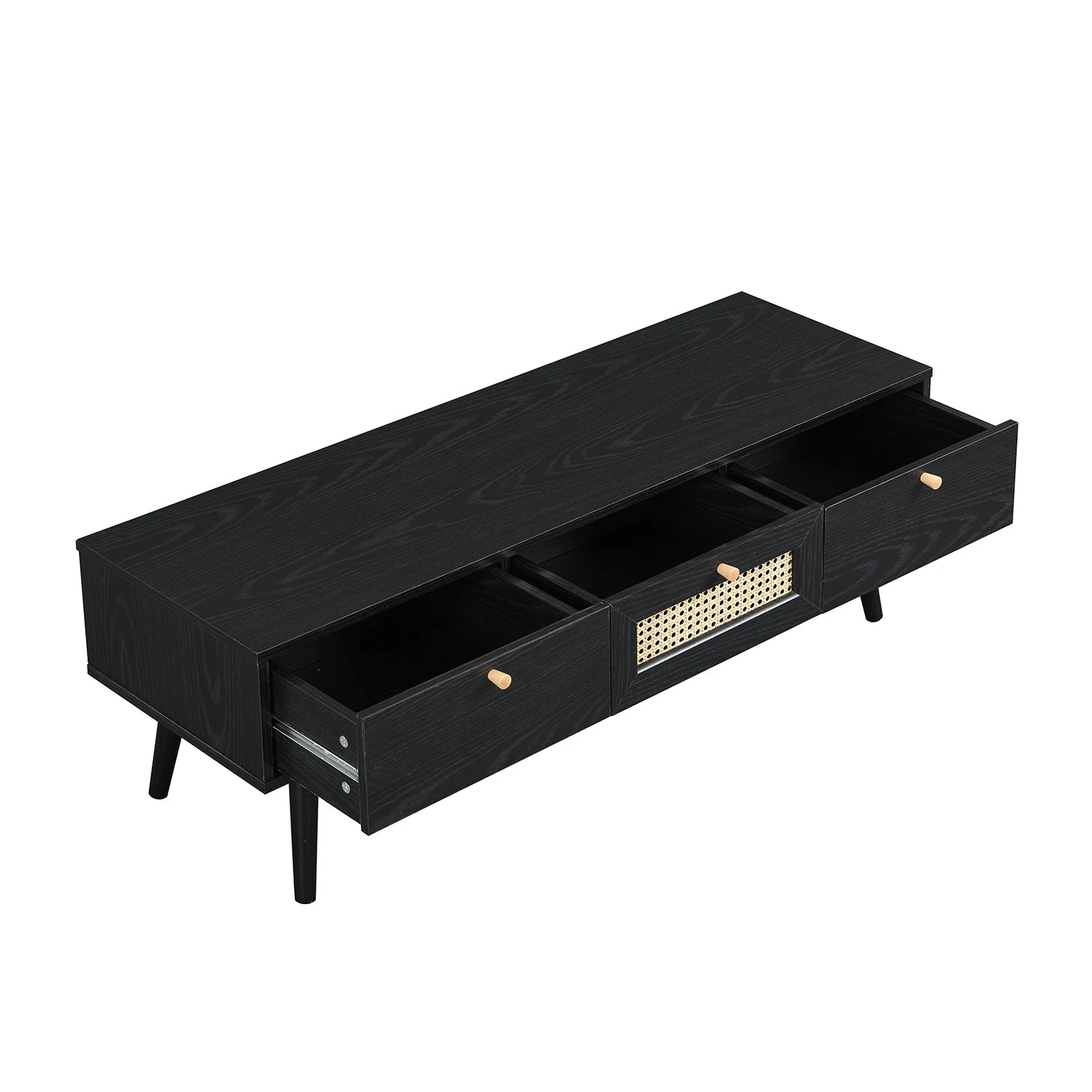 Anya Woven Rattan 3-Drawer TV Unit In Black 5 Anya Woven Rattan 3-Drawer TV Unit In Black - Image 5