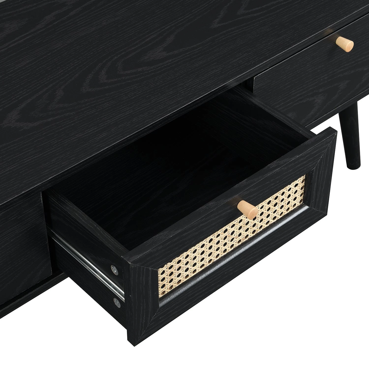 Anya Woven Rattan 3-Drawer TV Unit In Black 7 Anya Woven Rattan 3-Drawer TV Unit In Black - Image 7
