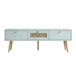 Anya Woven Rattan 3-Drawer TV Unit In Mint -Best Furniture Shop FT TV 001 SAGE WB1