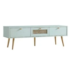 Anya Woven Rattan 3-Drawer TV Unit In Mint -Best Furniture Shop FT TV 001 SAGE WB2
