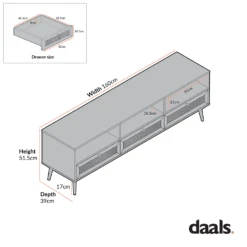 Frances Woven Rattan 160cm 3-Drawer TV Unit, Natural 19 Frances Woven Rattan 160cm 3-Drawer TV Unit, Natural -Best Furniture Shop FT TV 05 1