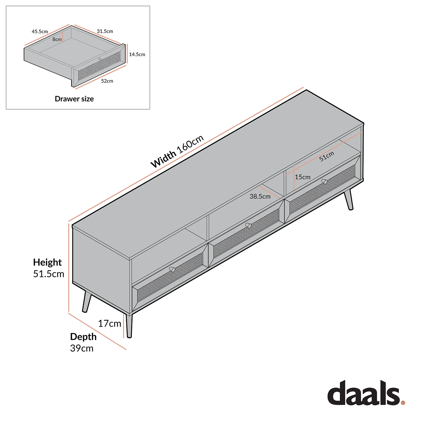 Frances Woven Rattan 160cm 3-Drawer TV Unit, Natural 6 Frances Woven Rattan 160cm 3-Drawer TV Unit, Natural - Image 6