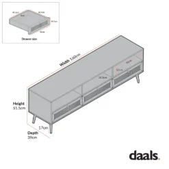 Frances Woven Rattan 160cm 3-Drawer TV Unit, Black -Best Furniture Shop FT TV 05