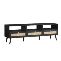 Frances Woven Rattan 160cm 3-Drawer TV Unit, Black -Best Furniture Shop FT TV 05 BLACK WB2