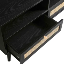 Frances Woven Rattan 160cm 3-Drawer TV Unit, Black -Best Furniture Shop FT TV 05 BLACK detail2