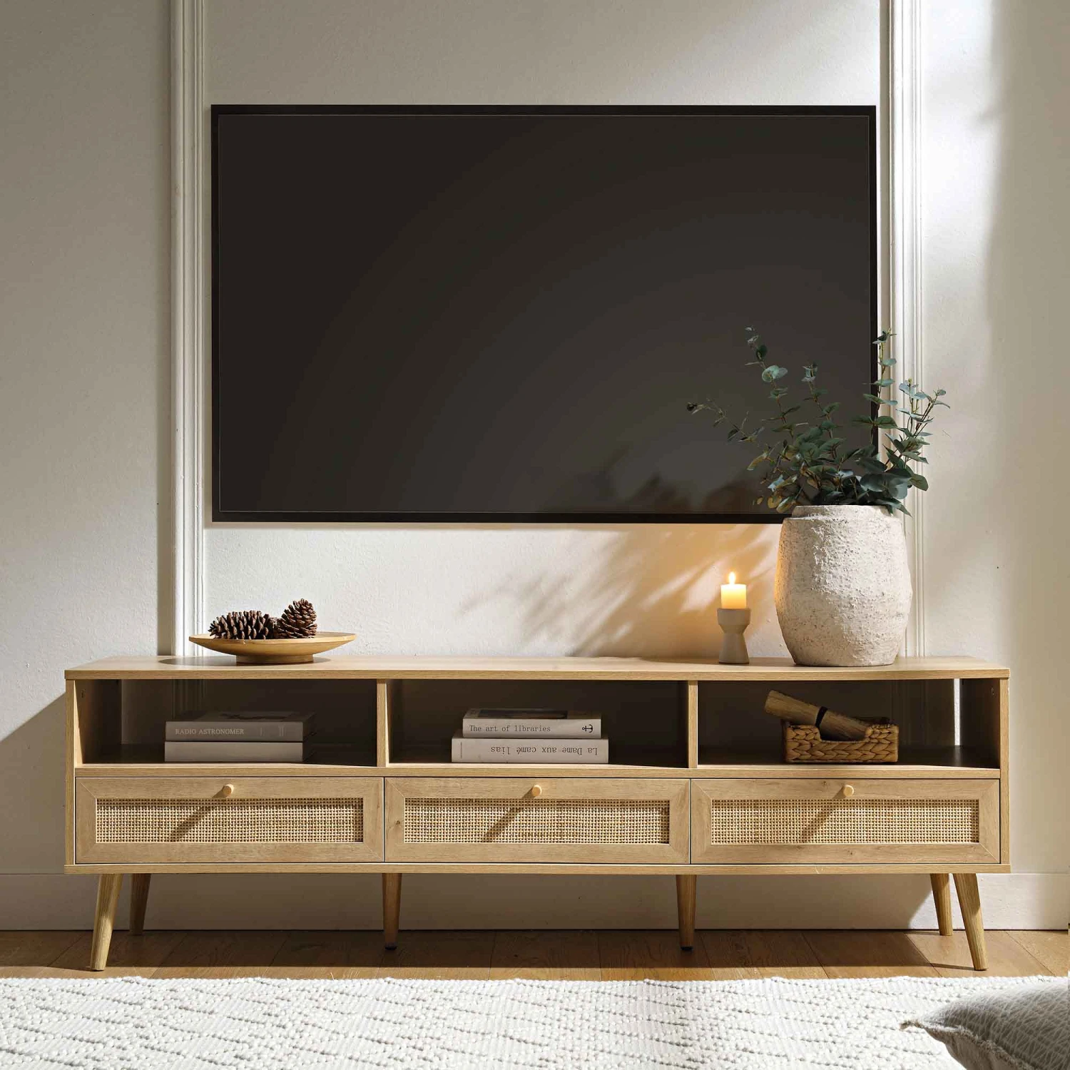 Frances Woven Rattan 160cm 3-Drawer TV Unit, Natural 1 Frances Woven Rattan 160cm 3-Drawer TV Unit, Natural