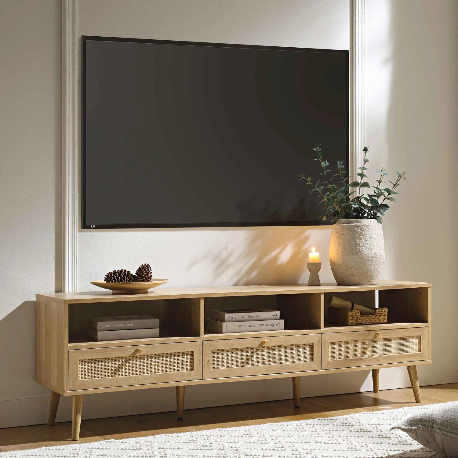 Frances Woven Rattan 160cm 3-Drawer TV Unit, Natural 2 Frances Woven Rattan 160cm 3-Drawer TV Unit, Natural - Image 2