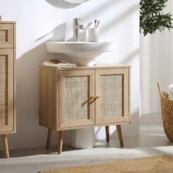 Frances Woven Rattan 2-Door Bathroom Undersink Unit, Natural