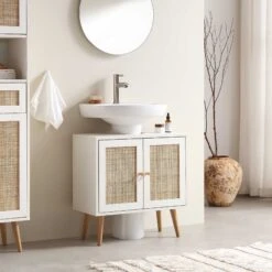 Frances Woven Rattan 2-Door Bathroom Undersink Unit, White