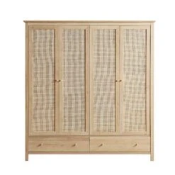 Frances Rattan 4-Door Wardrobe With 2 Drawers, Natural -Best Furniture Shop FT WARD 04 NAT WB1
