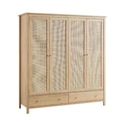 Frances Rattan 4-Door Wardrobe With 2 Drawers, Natural -Best Furniture Shop FT WARD 04 NAT WB2