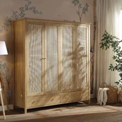 Frances Rattan 4-Door Wardrobe With 2 Drawers, Natural -Best Furniture Shop FT WARD 04 NAT scene2